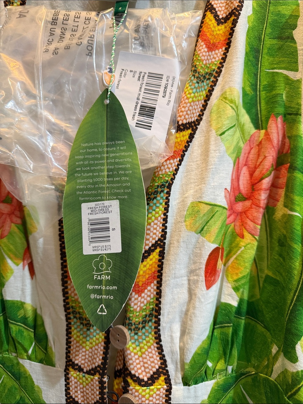NWT Farm Rio Fresh Forest Midi Dress S Small Tropical Boho Beach - Picture 7 of 11
